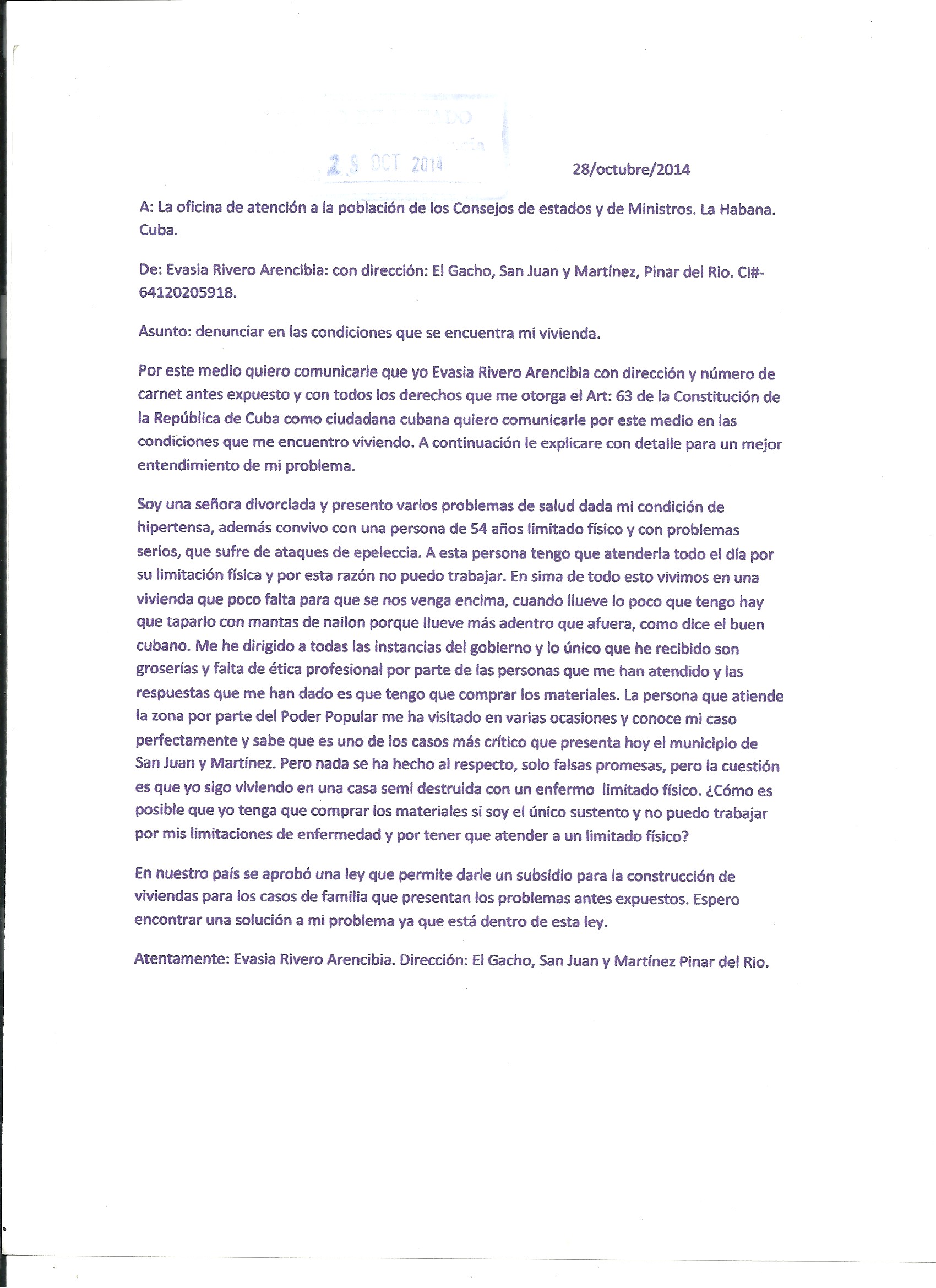 CARTA DE YUSNIEL